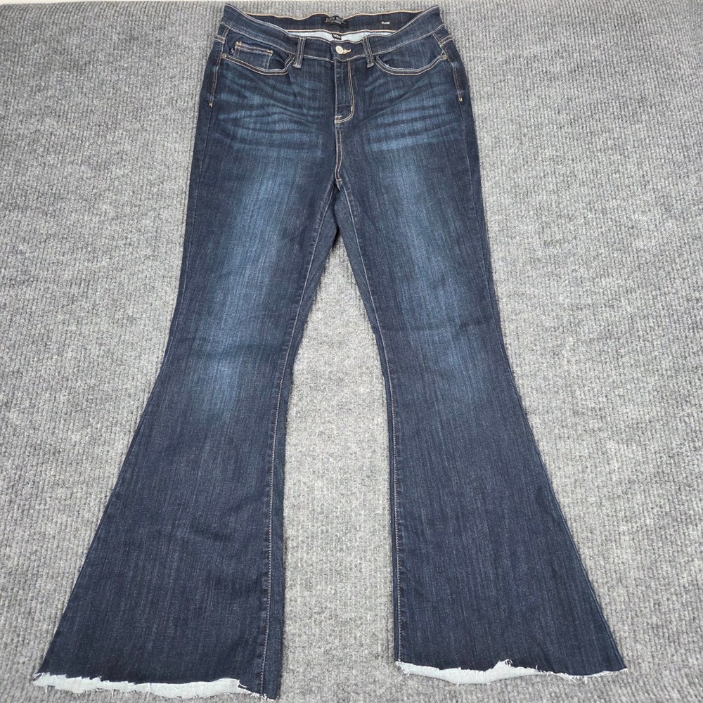 Judy Blue Los Angeles Dark Wash Flare Raw Hem Jeans Size 15/32(29) Blue Stretch